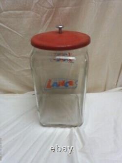 Antique Extra Large Lance Peanut Cracker Store Jar Heavy Glass 2 Logo Metal Lid