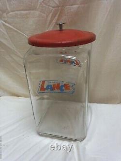 Antique Extra Large Lance Peanut Cracker Store Jar Heavy Glass 2 Logo Metal Lid