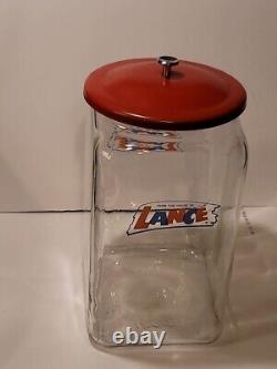 Antique Extra Large Lance Peanut Cracker Store Jar Heavy Glass 2 Logo Metal Lid