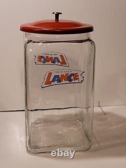 Antique Extra Large Lance Peanut Cracker Store Jar Heavy Glass 2 Logo Metal Lid