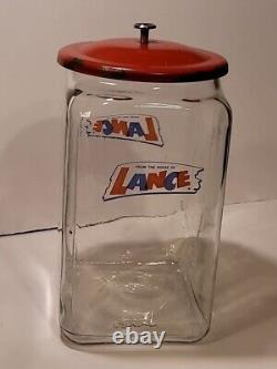 Antique Extra Large Lance Peanut Cracker Store Jar Heavy Glass 2 Logo Metal Lid