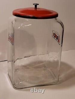 Antique Extra Large Lance Peanut Cracker Store Jar Heavy Glass 2 Logo Metal Lid