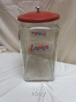Antique Extra Large Lance Peanut Cracker Store Jar Heavy Glass 2 Logo Metal Lid
