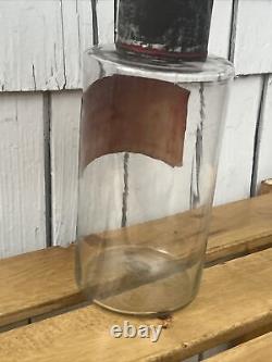 Antique French Apothecary Jar Store Display TEINTURE DE CANNELLE Glass Tin Top