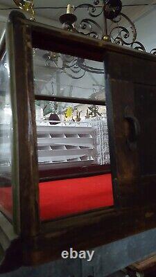 Antique Front Curved Glass General Store Display Cabinet with Mirror Back