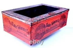 Antique GLOBE Chew Fine Cut Tobacco Tin Store Display Bin GLASS View Top DETROIT