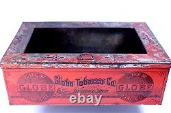 Antique GLOBE Chew Fine Cut Tobacco Tin Store Display Bin GLASS View Top DETROIT