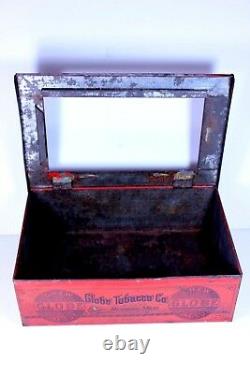 Antique GLOBE Chew Fine Cut Tobacco Tin Store Display Bin GLASS View Top DETROIT