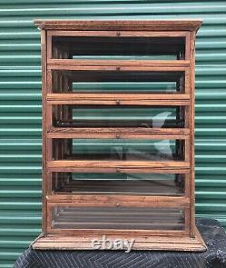 Antique General Store Oak & Glass Ribbon Cabinet Showcase Display Russel & Sons