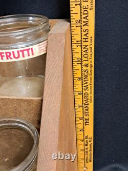 Antique Gillihams Candy Stick Glass Holder Jars In Wood Store Display Rare