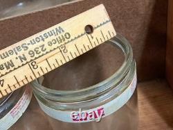 Antique Gillihams Candy Stick Glass Holder Jars In Wood Store Display Rare