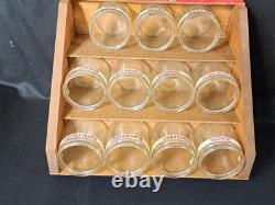 Antique Gillihams Candy Stick Glass Holder Jars In Wood Store Display Rare