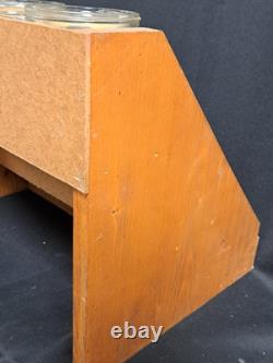 Antique Gillihams Candy Stick Glass Holder Jars In Wood Store Display Rare