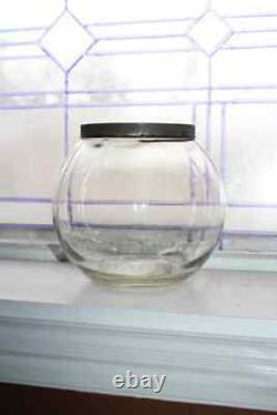 Antique Glass Cookie Jar with Tin Lid General Store Counter Display
