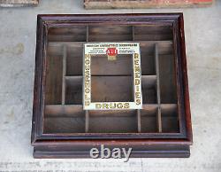 Antique Glass Display Case Pharmacy Drug Store Apothecary cabinet wood vintage