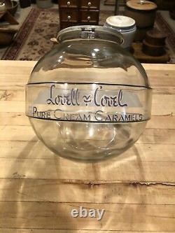 Antique Glass Lovelle & Covel caramel jar- counter top general store display