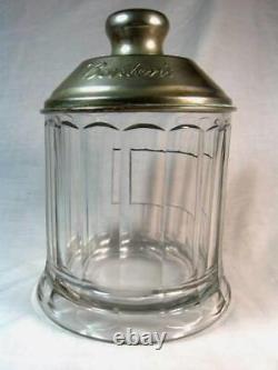 Antique Heavy Glass BORDEN'S MALTED MILK SODA FOUNTAIN JAR & EMBOSSED METAL LID