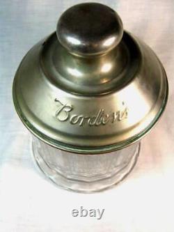 Antique Heavy Glass BORDEN'S MALTED MILK SODA FOUNTAIN JAR & EMBOSSED METAL LID