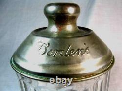 Antique Heavy Glass BORDEN'S MALTED MILK SODA FOUNTAIN JAR & EMBOSSED METAL LID