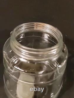 Antique Hoosier Glass Barrel Shape Pickle Jar Screw Lid Bail Wooden Handle Heavy