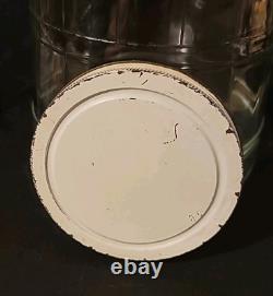 Antique Hoosier Glass Barrel Shape Pickle Jar Screw Lid Bail Wooden Handle Heavy