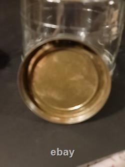 Antique Hoosier Glass Barrel Shape Pickle Jar Screw Lid Bail Wooden Handle Heavy