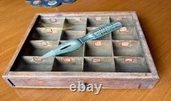 Antique Hunt Round Pointed Pens Wood & Glass Advertising Store Display Case