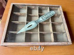 Antique Hunt Round Pointed Pens Wood & Glass Advertising Store Display Case