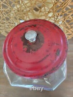 Antique Lance Crackers Glass store Display Jar Original red metal lid 11.5