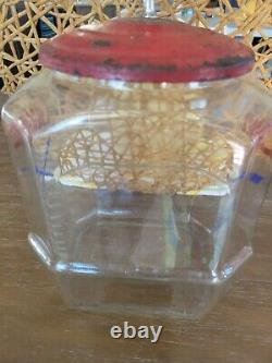 Antique Lance Crackers Glass store Display Jar Original red metal lid 11.5