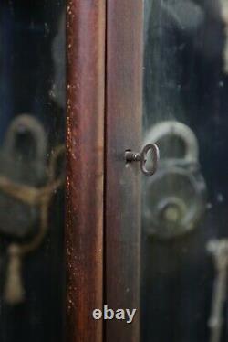 Antique Lock and Key Rotating Hardware Store cabinet wood glass Display Case