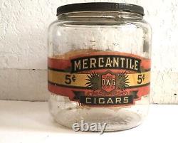 Antique Mercantile RARE Glass General Store Cigar Canister Sign Humidor Display
