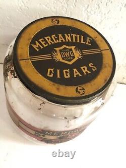 Antique Mercantile RARE Glass General Store Cigar Canister Sign Humidor Display