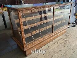 Antique Mercantile Store Heavy Display Cabinet 35 Drawer Oak With Glass