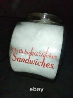 Antique Mitchum & Tucker Sandwich Glass Store Counter Display Advertising Jar