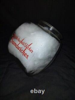 Antique Mitchum & Tucker Sandwich Glass Store Counter Display Advertising Jar