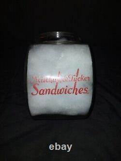 Antique Mitchum & Tucker Sandwich Glass Store Counter Display Advertising Jar