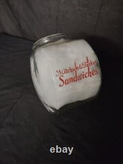 Antique Mitchum & Tucker Sandwich Glass Store Counter Display Advertising Jar