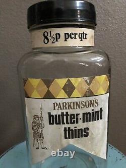 Antique Needlers Parkinson's Candy Store Display Glass Jar England VTG Canister