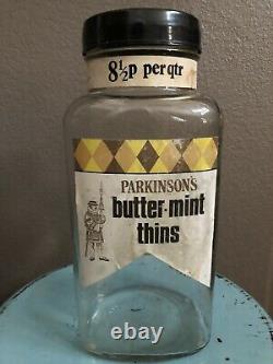 Antique Needlers Parkinson's Candy Store Display Glass Jar England VTG Canister