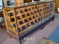 Antique OAK Wood & Glass Mercantile Store Showcase 8' long Display, 55 Drawers