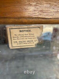 Antique Oak Oscar Onken Curved Glass Cane Case Display Country Store Original