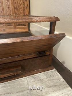 Antique Oak Store Counter Top Glass Display Case And Cash Till WithLatch Below