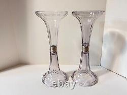 Antique Pair Glass Adjustable Pedestal Shelf Risers Supports