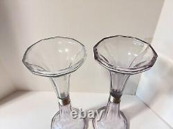 Antique Pair Glass Adjustable Pedestal Shelf Risers Supports