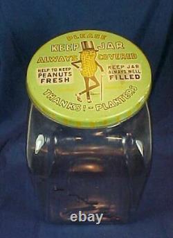 Antique Planters Peanut Glass Jar Metal Lid Store Display Streamline Mr. Peanut