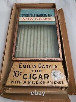 Antique Rare General Store Emilia Garcia Cigar Advertising Glass LID Display Box