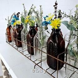 Antique Rustic Floral Centerpiece Meadow Gold Milk Glass Bottles & Store Display