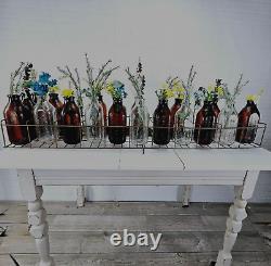 Antique Rustic Floral Centerpiece Meadow Gold Milk Glass Bottles & Store Display