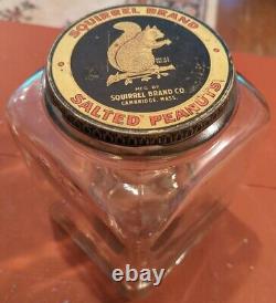 Antique SQUIRREL BRAND Peanuts Glass Store Display Jar Metal Lid 4 Qt